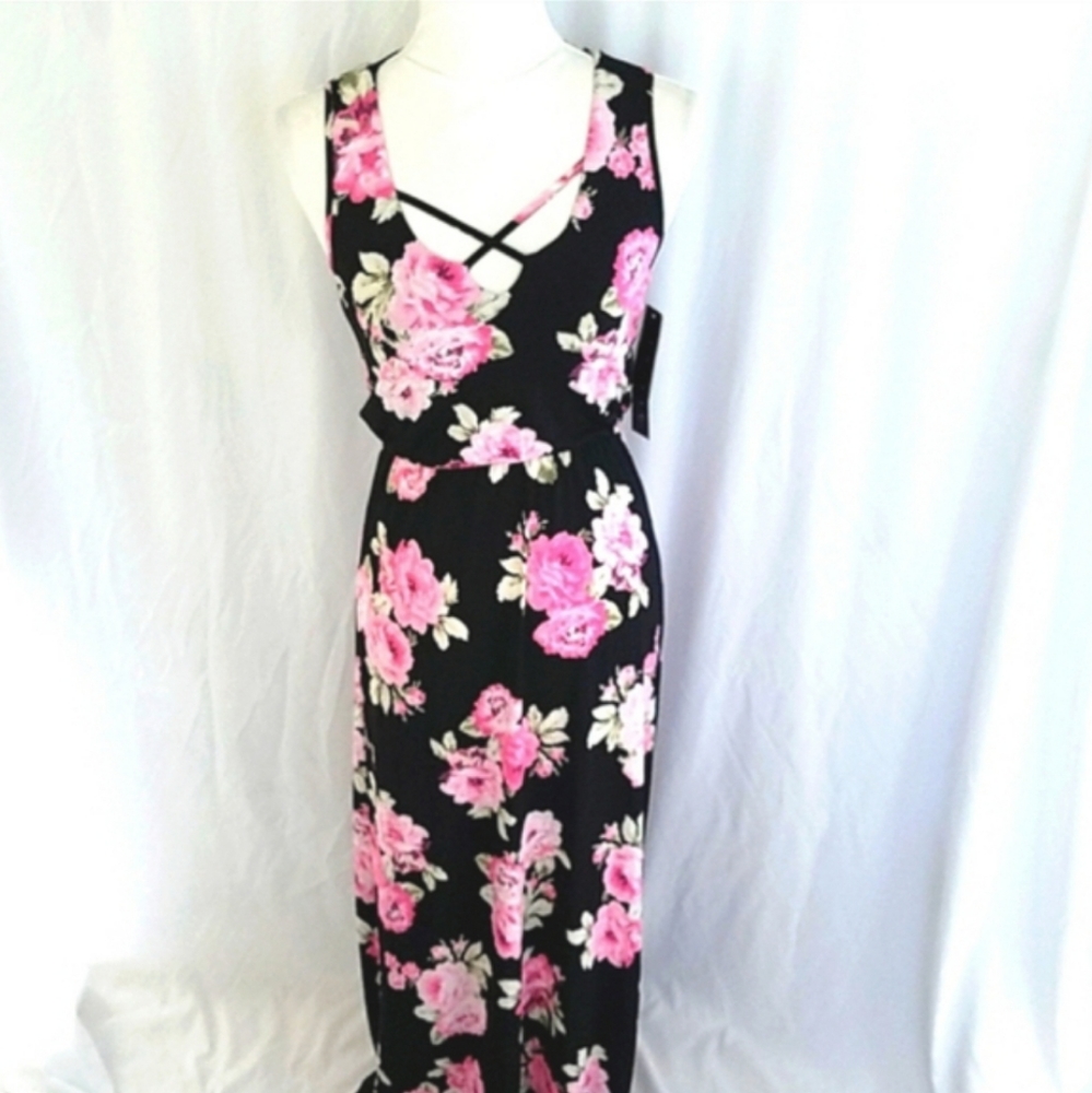 Trixxi Juniors Maxi Dress Criss-Cross Front Floral Print Size XXS